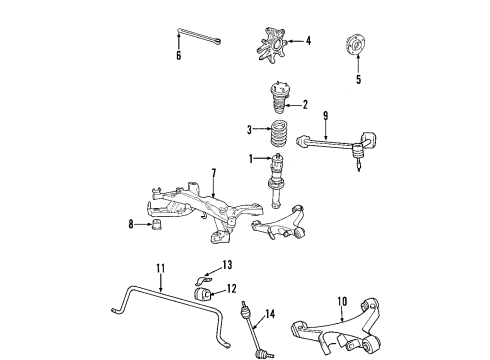 2002 Ford Thunderbird Rear Suspension Components, Lower Control Arm, Upper Control Arm, Stabilizer Bar Diagram