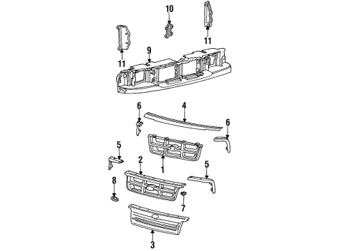 1994 Ford Ranger Grille - Radiator Diagram for F37Z-8200-CA