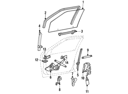 1990 Mercury Sable Front Door Glass & Hardware Diagram