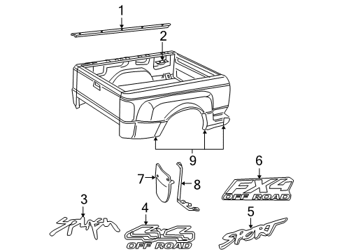 1998 Ford Ranger Exterior Trim - Pick Up Box Diagram 1 - Thumbnail