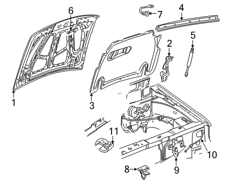 2003 Ford Explorer Sport Hood & Components Diagram