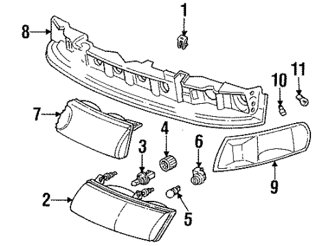 1994 Mercury Sable Headlamp Components, Side Marker Lamps Diagram