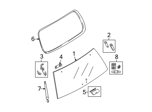 2008 Mercury Mountaineer Glass & Hardware - Back Glass Diagram