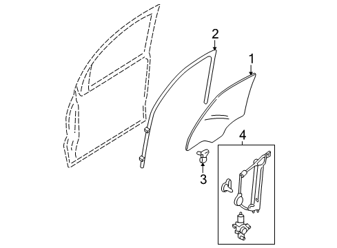 2009 Ford Escape Front Door - Glass & Hardware Diagram