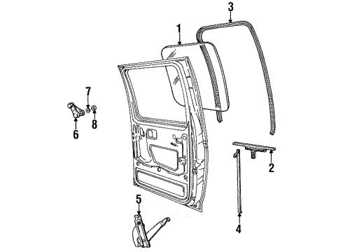 1996 Ford F-350 Rear Door - Glass & Hardware Diagram