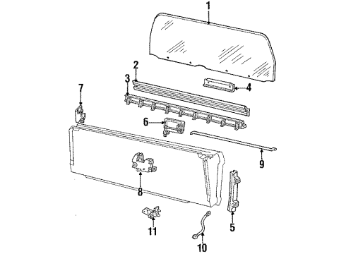 1989 Ford Bronco Tail Gate Glass & Hardware Diagram