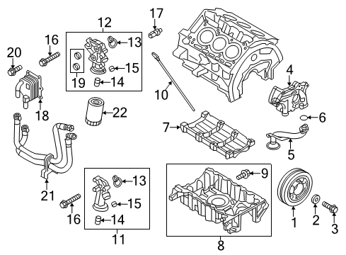 2014 Ford Explorer Engine Parts, Mounts, Cylinder Head & Valves, Camshaft & Timing, Variable Valve Timing, Oil Cooler, Oil Pan, Oil Pump, Balance Shafts, Crankshaft & Bearings, Pistons, Rings & Bearings Diagram