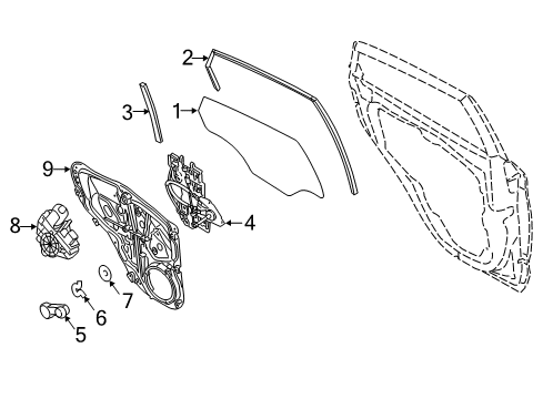 2013 Ford Fiesta Rear Door - Glass & Hardware Diagram