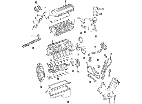 2002 Ford E-350 Super Duty Engine Parts, Mounts, Cylinder Head & Valves, Camshaft & Timing, Oil Cooler, Oil Pan, Oil Pump, Crankshaft & Bearings, Pistons, Rings & Bearings Diagram