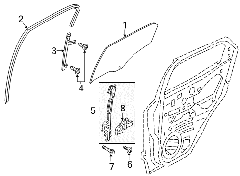 2018 Ford EcoSport Rear Door - Glass & Hardware Diagram