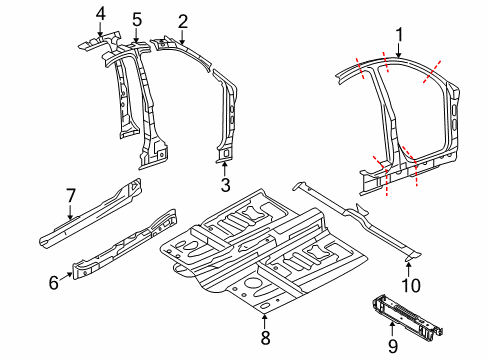 2008 Ford Taurus Frame - Door Diagram for 5G1Z-54211A11-AA