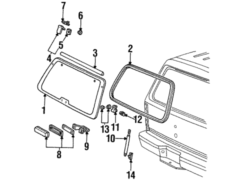 2000 Mercury Mountaineer Lift Gate - Glass & Hardware Diagram