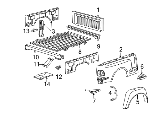 2000 Ford F-150 Panel And Wheelhouse - Quarter - Inner Diagram for F65Z-8327887-AF