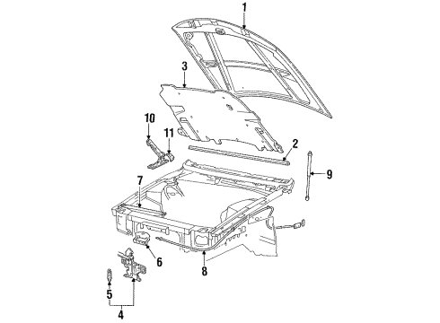 1993 Lincoln Mark VIII Hood & Components Diagram