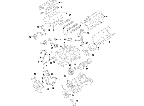 2012 Ford Edge Engine Parts, Mounts, Cylinder Head & Valves, Camshaft & Timing, Variable Valve Timing, Oil Pan, Oil Pump, Balance Shafts, Crankshaft & Bearings, Pistons, Rings & Bearings Diagram