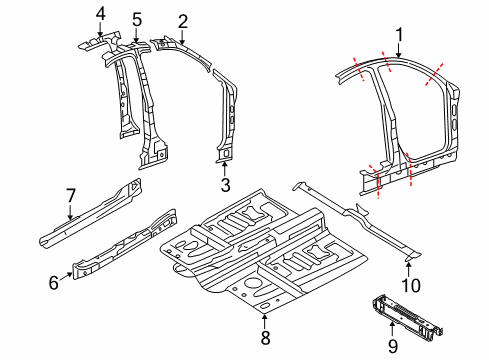 2009 Mercury Sable Aperture Panel, Center Pillar & Rocker, Floor, Hinge Pillar Diagram