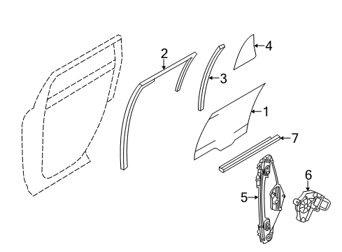 2007 Ford Edge Rear Door - Glass & Hardware Diagram