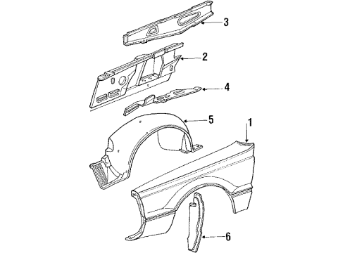 1986 Ford Thunderbird Fender & Components Diagram