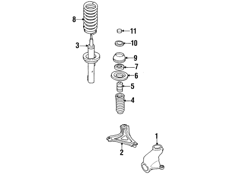 1998 Ford Contour Front Suspension Components, Lower Control Arm, Stabilizer Bar Diagram