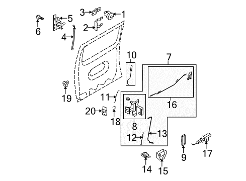 2012 Ford E-150 Side Loading Door - Lock & Hardware Diagram