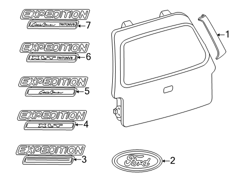 1999 Ford Expedition Self Adhesive Name Plate Diagram for XL1Z-7442528-AA