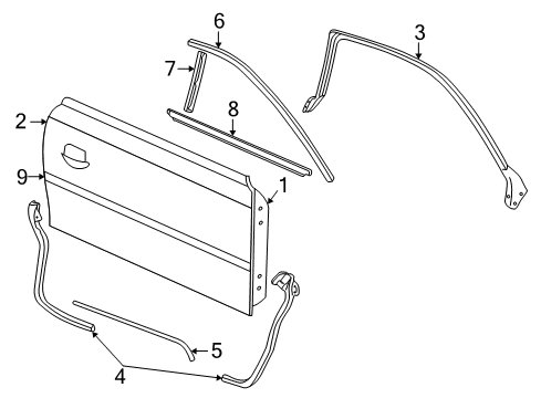 2000 Ford Mustang Door & Components, Exterior Trim Diagram