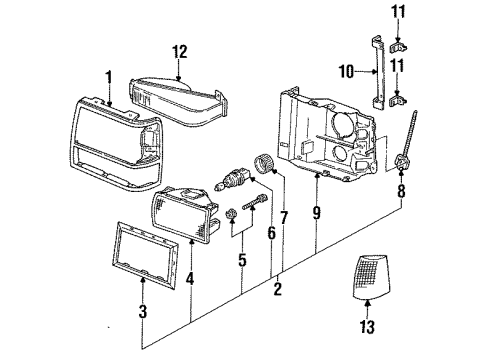 1993 Ford Explorer Door Assembly Headlamp Diagram for XL2Z13064AAA