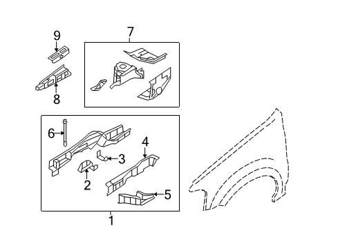 2009 Ford Escape Structural Components & Rails Diagram