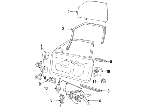 1992 Lincoln Continental Front Door Glass & Hardware Diagram