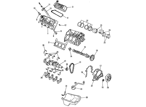 2000 Ford Mustang Engine Parts, Mounts, Cylinder Head & Valves, Camshaft & Timing, Oil Pan, Oil Pump, Balance Shafts, Crankshaft & Bearings, Pistons, Rings & Bearings Diagram