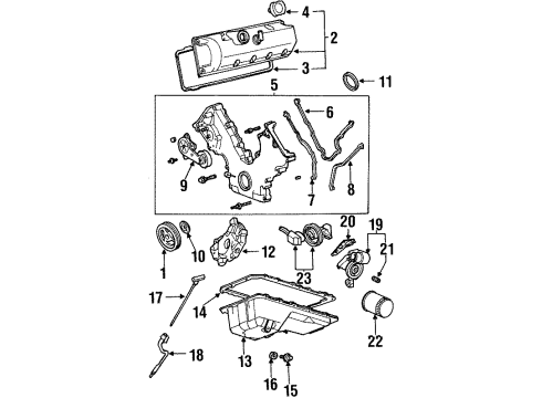 1999 Lincoln Town Car Engine Parts, Mounts, Cylinder Head & Valves, Camshaft & Timing, Oil Pan, Oil Pump, Crankshaft & Bearings, Pistons, Rings & Bearings Diagram