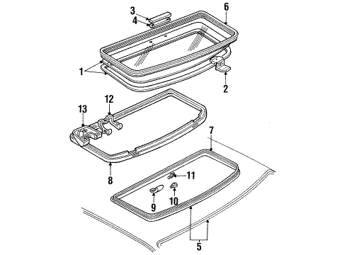 1986 Ford Mustang Seal - Roof Panel Opening Diagram for D9ZZ-66502C50-A