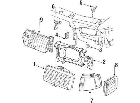 1987 Mercury Sable Headlamp Components, Park & Side Marker Lamps Diagram