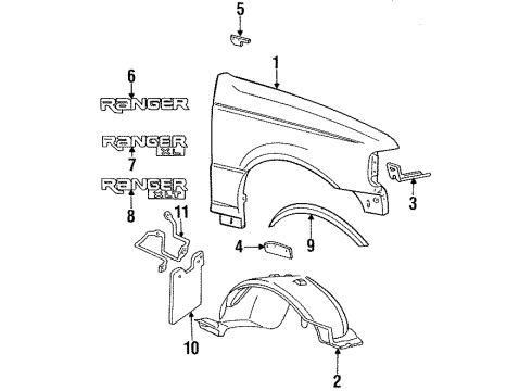 1995 Ford Ranger Fender & Components, Exterior Trim Diagram