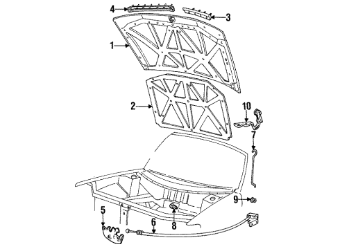 1994 Mercury Villager Hood Assembly Diagram for F3XY-16612-C