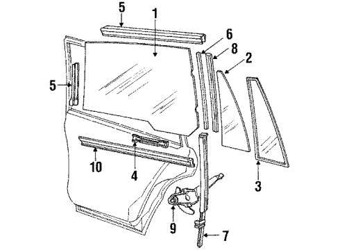 1985 Mercury Marquis Rear Door - Glass & Hardware Diagram