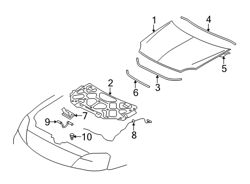 2009 Mercury Sable Hood Assembly Diagram for 8T5Z-16612-A