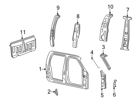 2002 Lincoln Blackwood Back Panel, Center Pillar, Hinge Pillar, Uniside Diagram