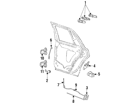 2002 Mercury Grand Marquis Rear Door - Lock & Hardware Diagram