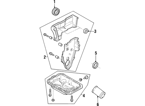 1997 Ford Probe Engine Parts, Mounts, Cylinder Head & Valves, Camshaft & Timing, Oil Pan, Oil Pump, Crankshaft & Bearings, Pistons, Rings & Bearings Diagram