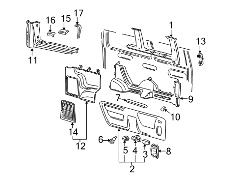 2000 Ford E-150 Econoline Interior Trim - Side Panel Diagram 1 - Thumbnail