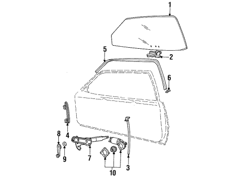 1989 Ford Mustang Glass - Door Diagram 1 - Thumbnail