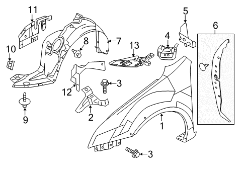 2006 Lincoln Zephyr Brace - Front Fender Diagram for 6H6Z-16A023-A