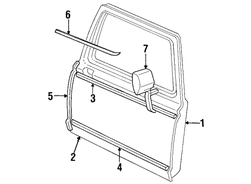 1988 Ford F-150 Front Door & Components, Outside Mirrors, Exterior Trim Diagram