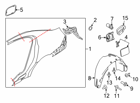 2011 Lincoln MKS Quarter Panel & Components Diagram