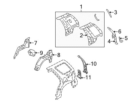 2004 Lincoln Aviator Panel And Wheelhouse - Quarter - Inner Diagram for 1L2Z-7827886-BA