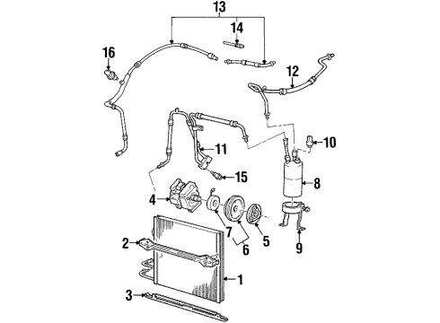 1996 Ford Contour A/C Condenser, Compressor & Lines Diagram