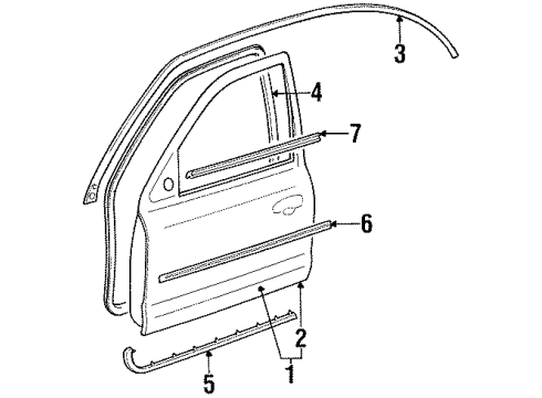 1999 Mercury Mystique Front Door & Components, Exterior Trim Diagram