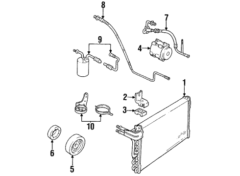 1990 Mercury Cougar A/C Condenser, Compressor & Lines Diagram