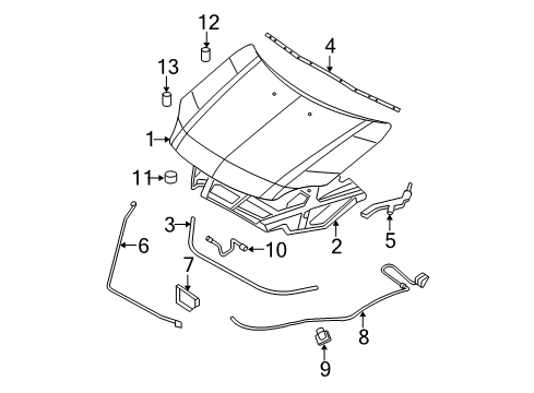 2009 Ford Fusion Hood & Components Diagram